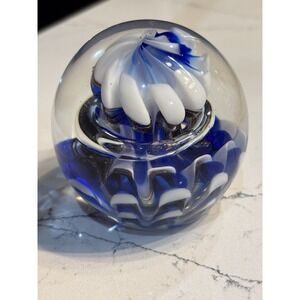 Vintage Ribbon‎ Controlled Bubble Glass White Blue White  Paperweight
